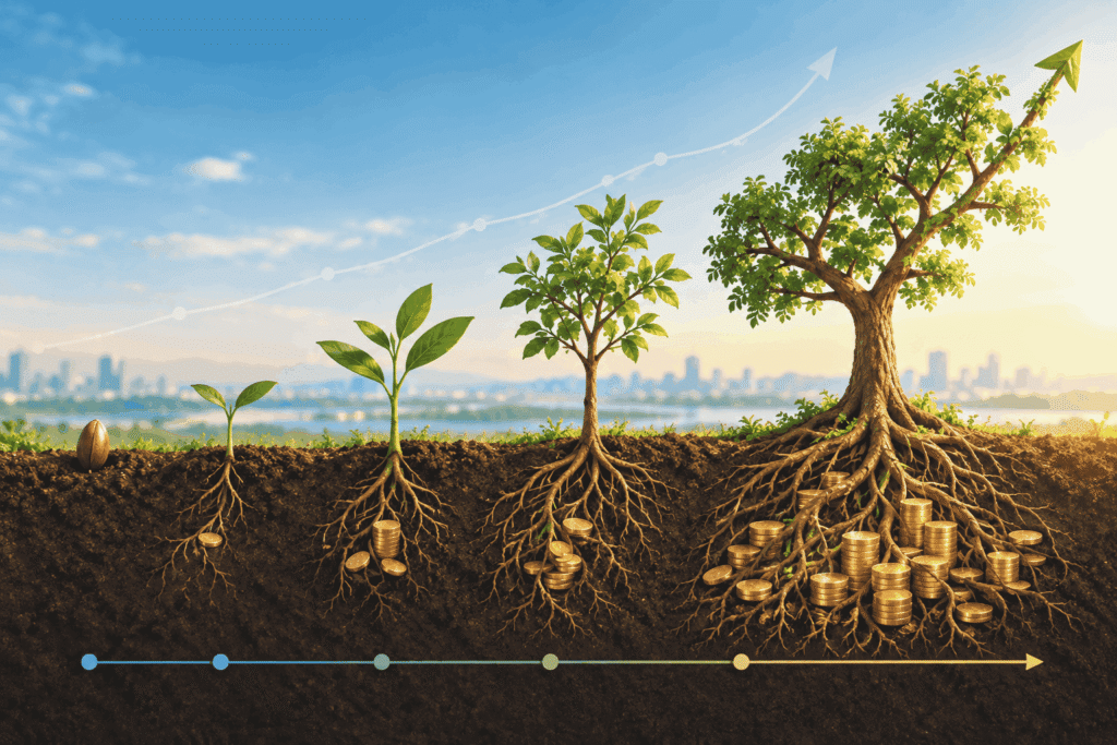 Tree representing compound growth from consistent investing over time.